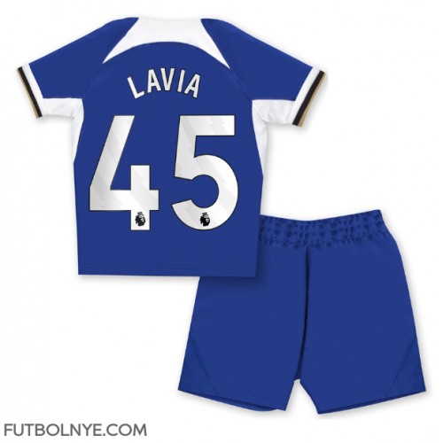 Camiseta Chelsea Romeo Lavia #45 Primera Equipación para niños 2023-24 manga corta (+ pantalones cortos)